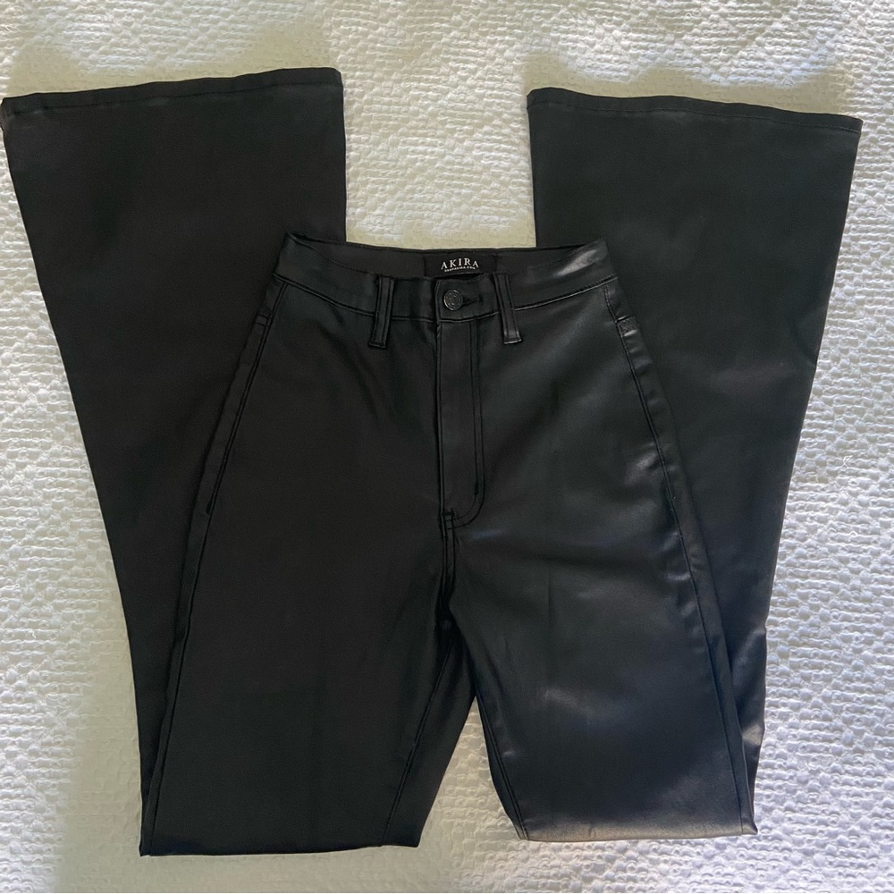 AKIRA Black Flare Faux Leather Pants